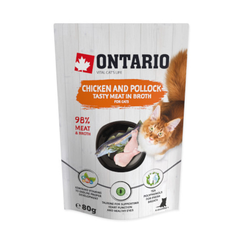 Konservēta barība kaķiem : Ontario Pouch Chicken and Pollock in Broth 80g