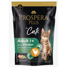 Konservi kaķiem - Prospera Plus, Cat Pouch Adult 1+, Chicken and Beans, 85 g