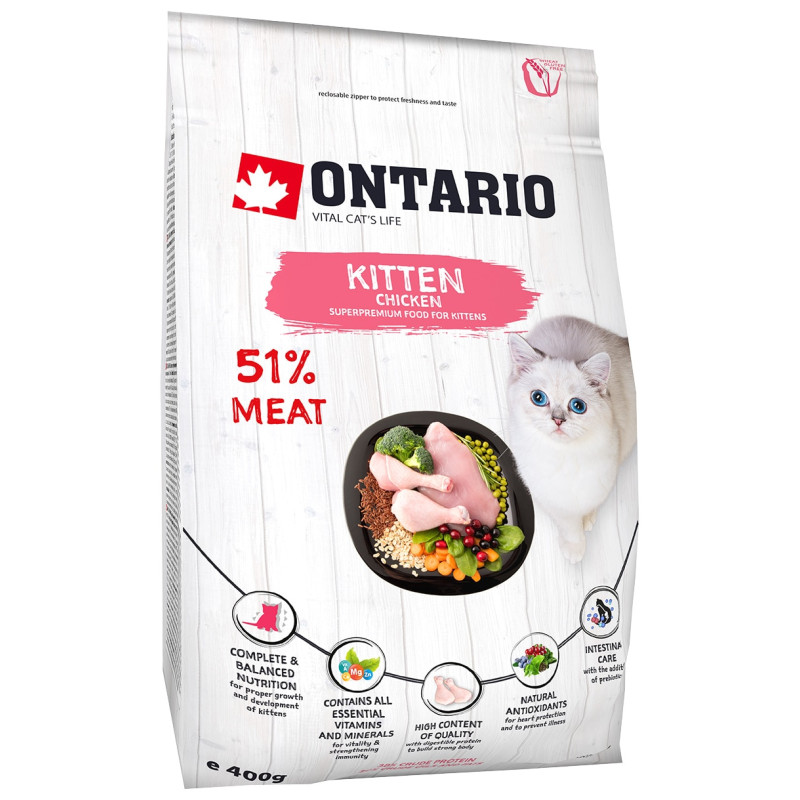 Sausā barība kaķēniem - Ontario Cat Kitten Chicken, 400 gr