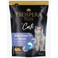 Konservi kaķiem - Prospera Plus, Cat Pouch Sterilized 1+, Salmon and Peas, 85 g