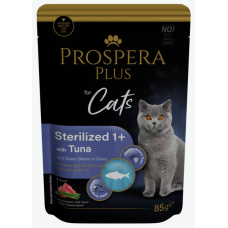 Konservi kaķiem - Prospera Plus, Cat Pouch Sterilized 1+, Tuna and Beans, 85 g